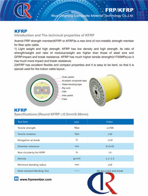 0.4mm Aramid FRP KFRP Central Member No Bur Crack Break Tensile Strength≥1700Mpa